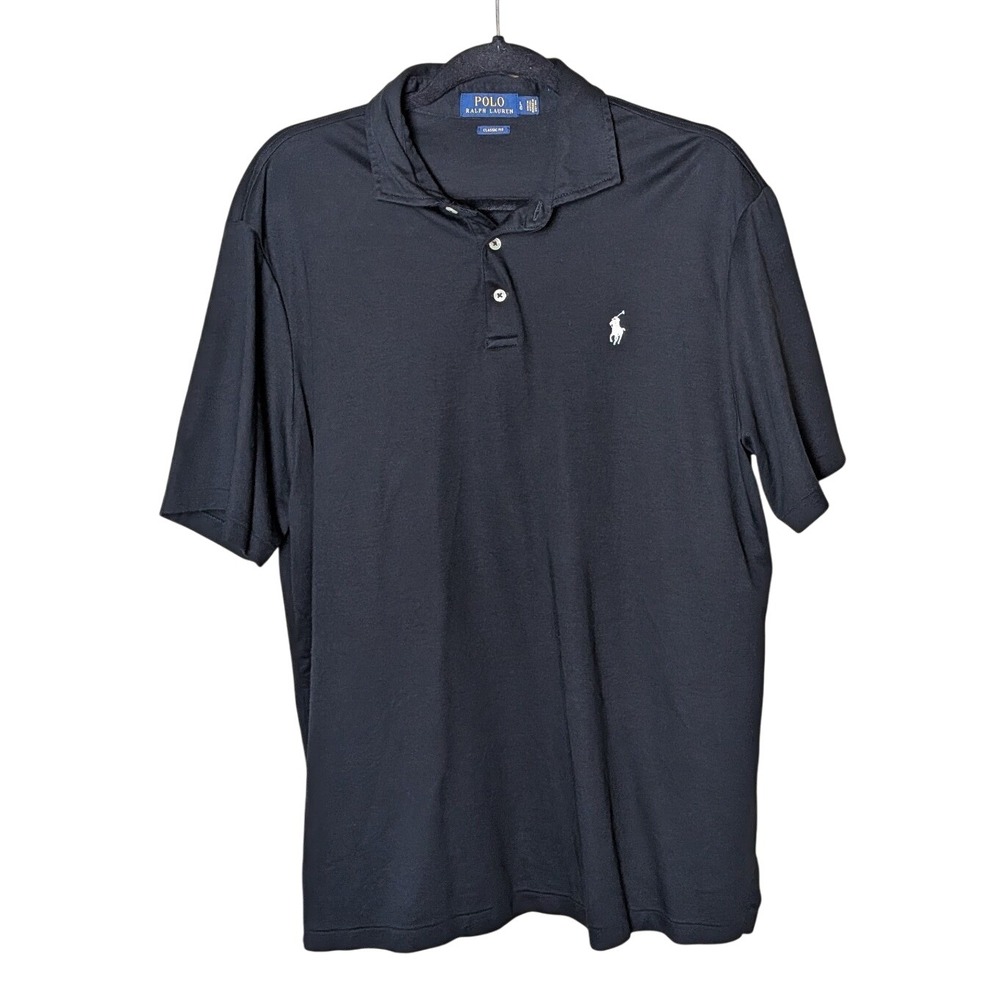 Polo Ralph Lauren Men's Classic Fit Polo Shirt‎ Black Cotton Short Sleeve Size L